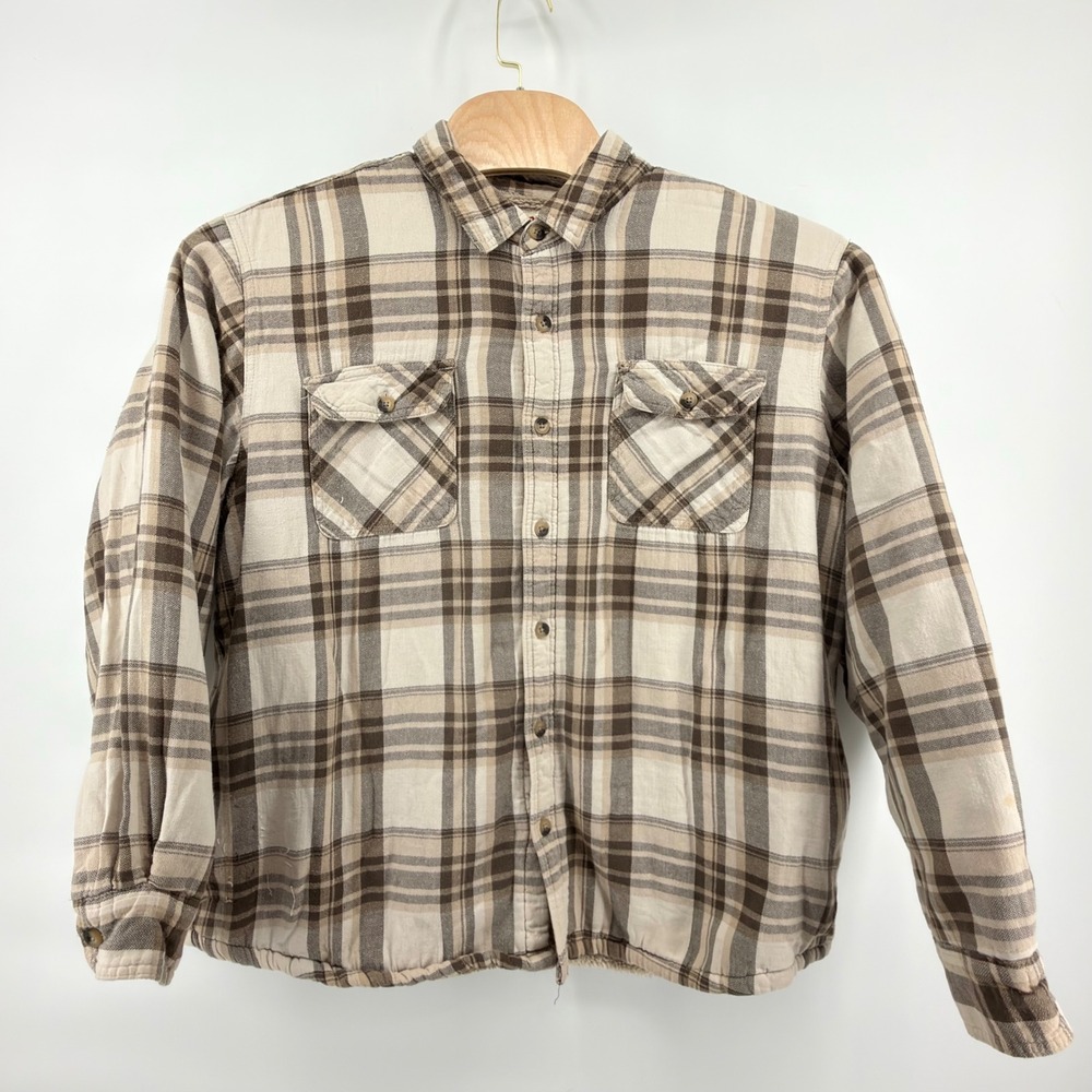Wrangler Authentics Sherpa Lined Flannel Shirt Jacket Mens 2XL Brown Plaid